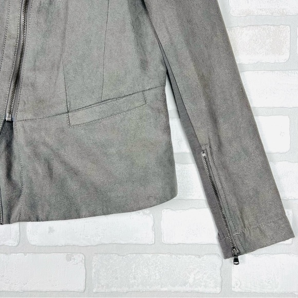 DKNY Jeans Jacket Women Large Gray Faux Suede Polyester Long Sleeve Clipside Zip - Picture 4 of 13